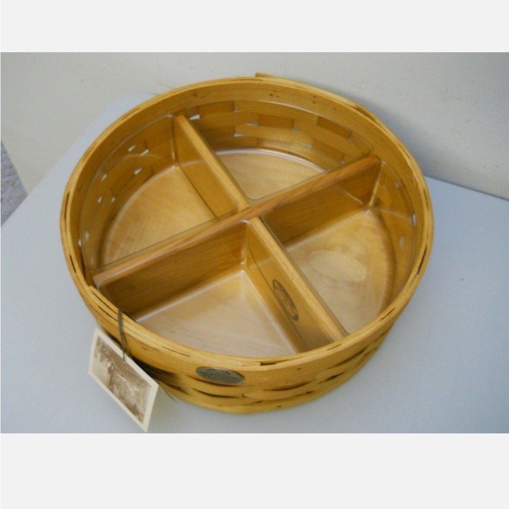 Peterboro Lazy Susan Basket w/ Divider Plastic Liners Picnic BBQ Kitchen